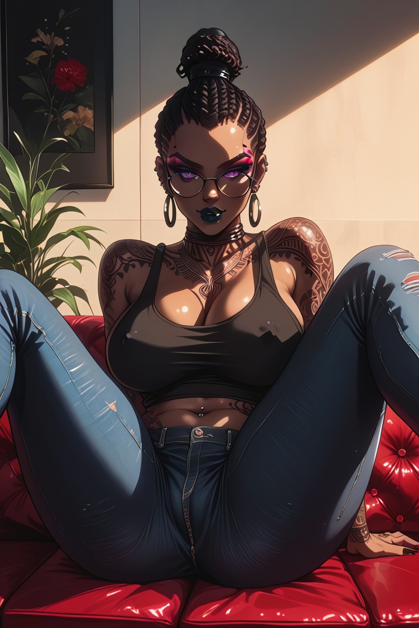 Living Room, Red Eyeliner, Erect Nipples Porno IA Ebony