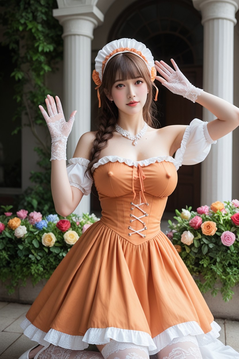 Arms Spread, Sablier, White Lace Stockings Porno IA Asiatique