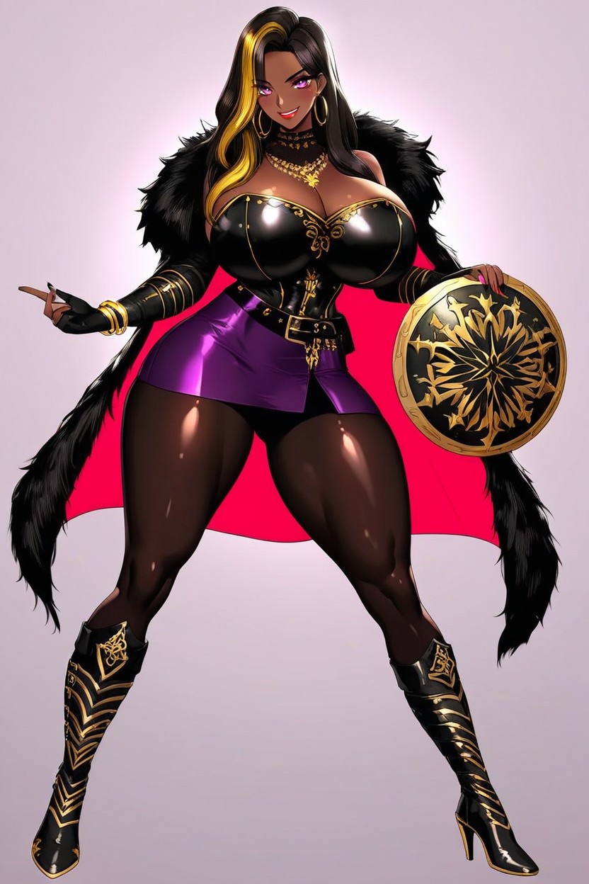 Gold Mask With Fiery Design Covering Eyes, Black Metal Chest Armor, Gold Hoop Earrings Porno ebony IA