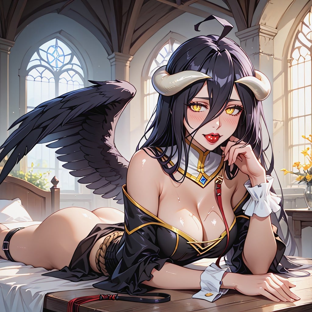 Ankle Cuffs, Albedo Wings, Torches With Blue Fire Hentai AI Porn
