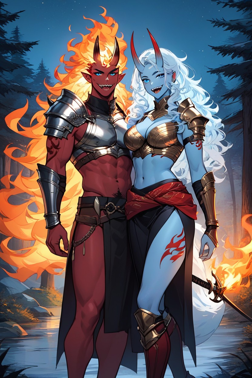 Flaming Hair, Large Castle In Background, Big Ass Hentai AI Porn