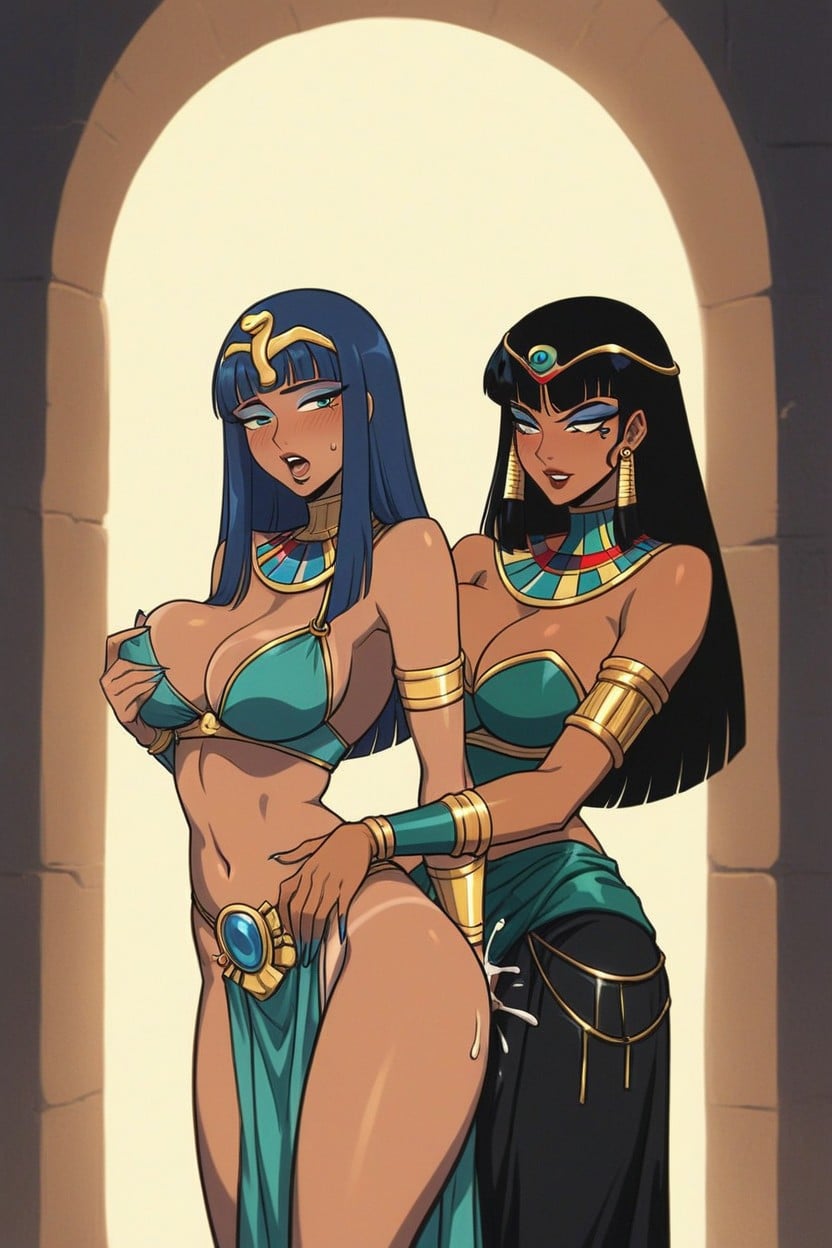 Lesbian Makeout Sex, Green Sleeveless Turtleneck, Cleopatra Hentai AI Porn