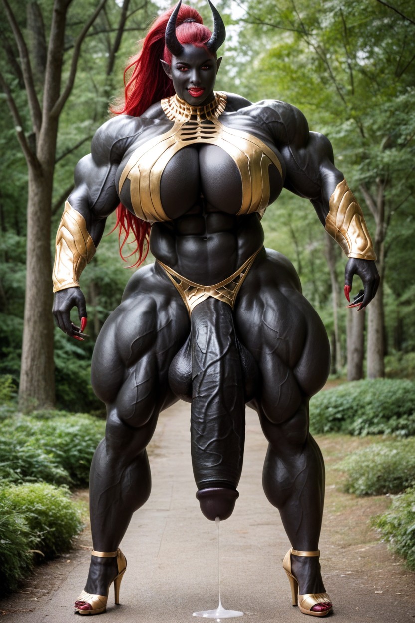 Extremely Long Black Cock, Extremely Swollen Veins, Gigantic Biceps Shemale AI Porn