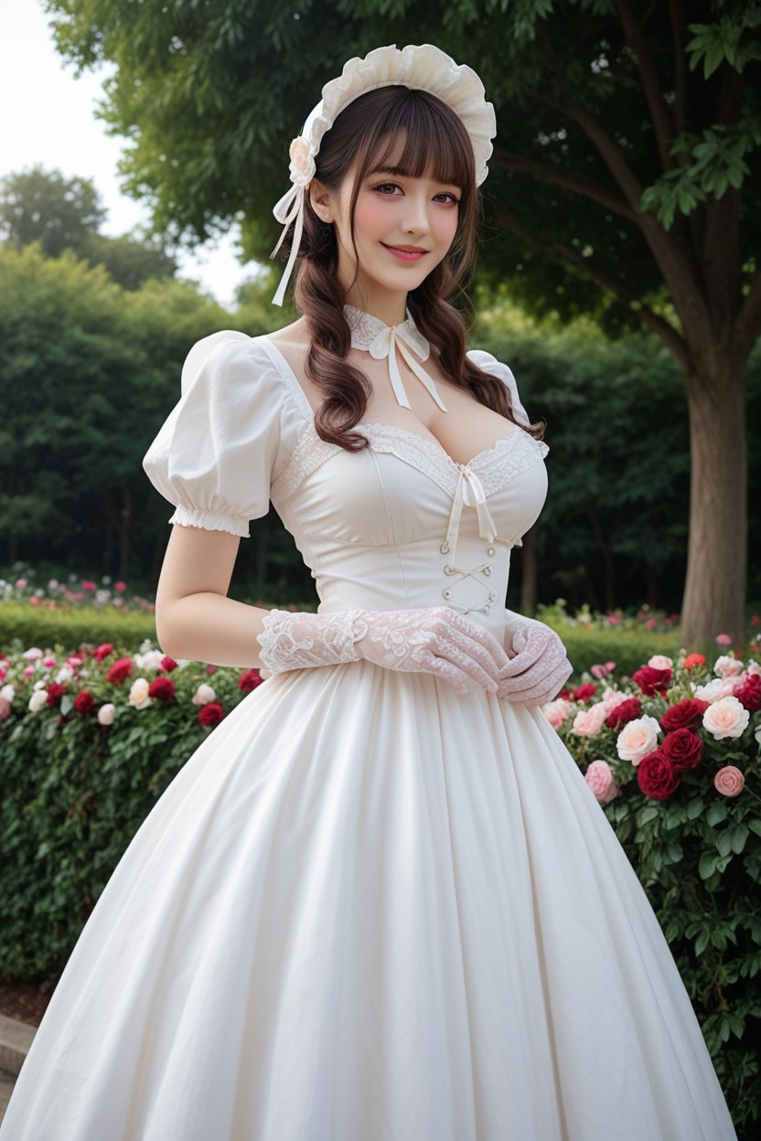 White Lace Gloves, Blunt Bangs, Both Hands Lifting Skirt AI國產黃片