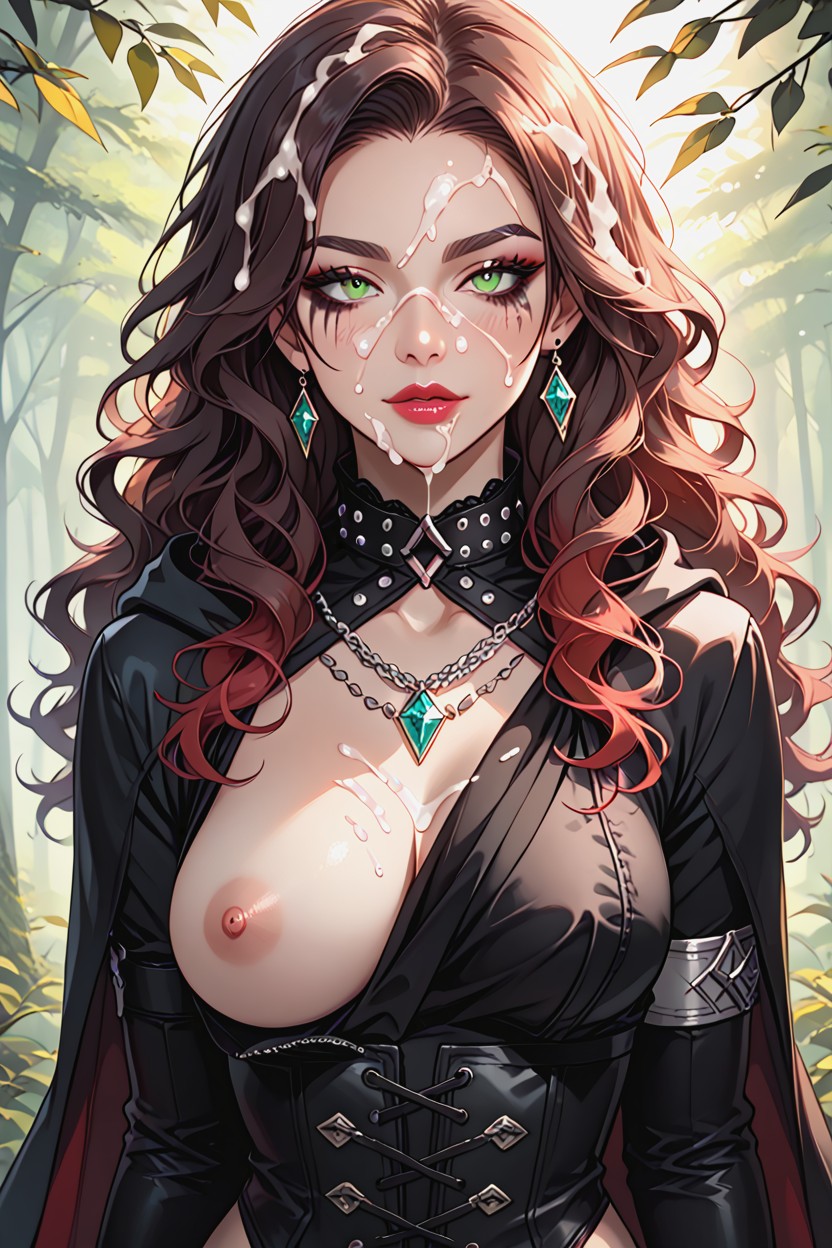 Silver Armbands, Wearing A Black Hooded Cape, Voluptuous Hentai AI Porn
