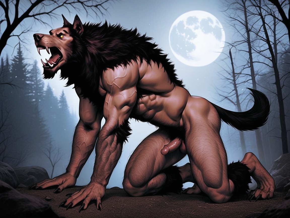Fur Sprouting From Chest, Muscle Growth, Torso Of A Werewolf AI Gay Porn