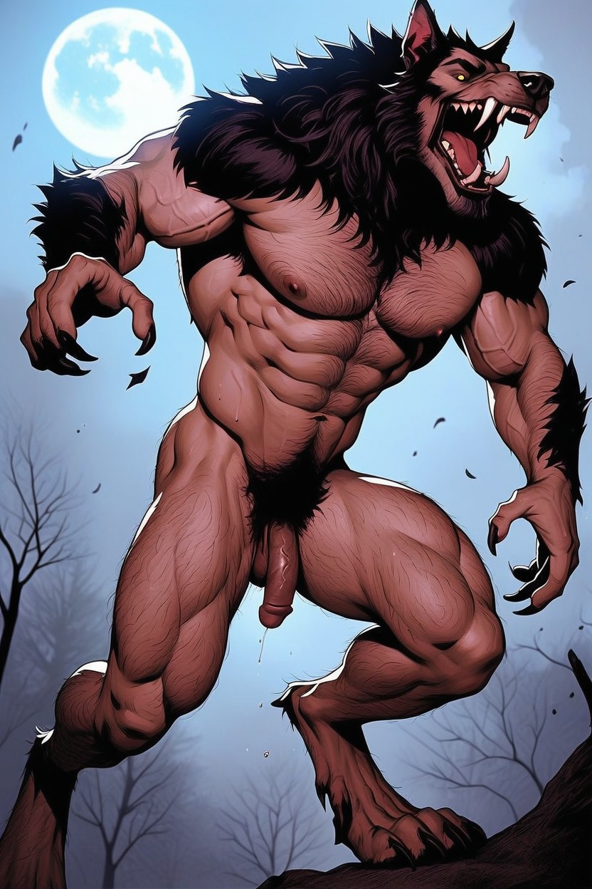Standing, Transforming White Man Changing Into A Werewolf, Elongating Enlarged Torso Muscular Bulging AI Gay Porn
