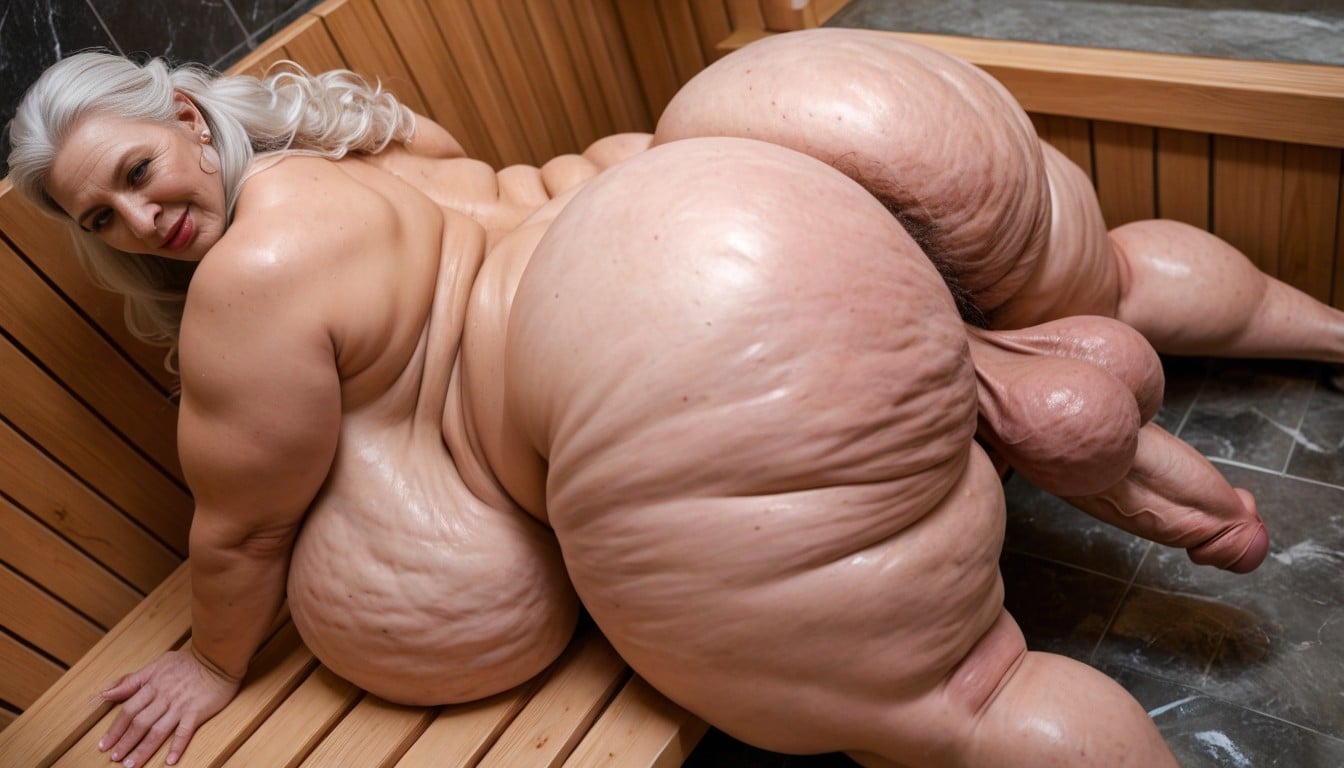 Extreme Cellulite, White Hair, Hyper Wide Hips Impossibly Large Body AI Porn