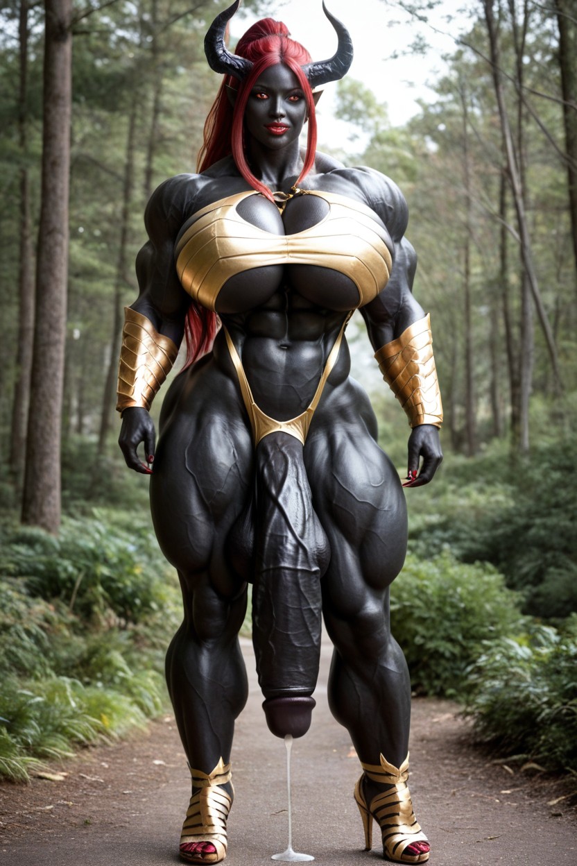 Gold Harness, Hyper Black Cock Growth, Gigantic Shoulders Porno IA transsexuelle