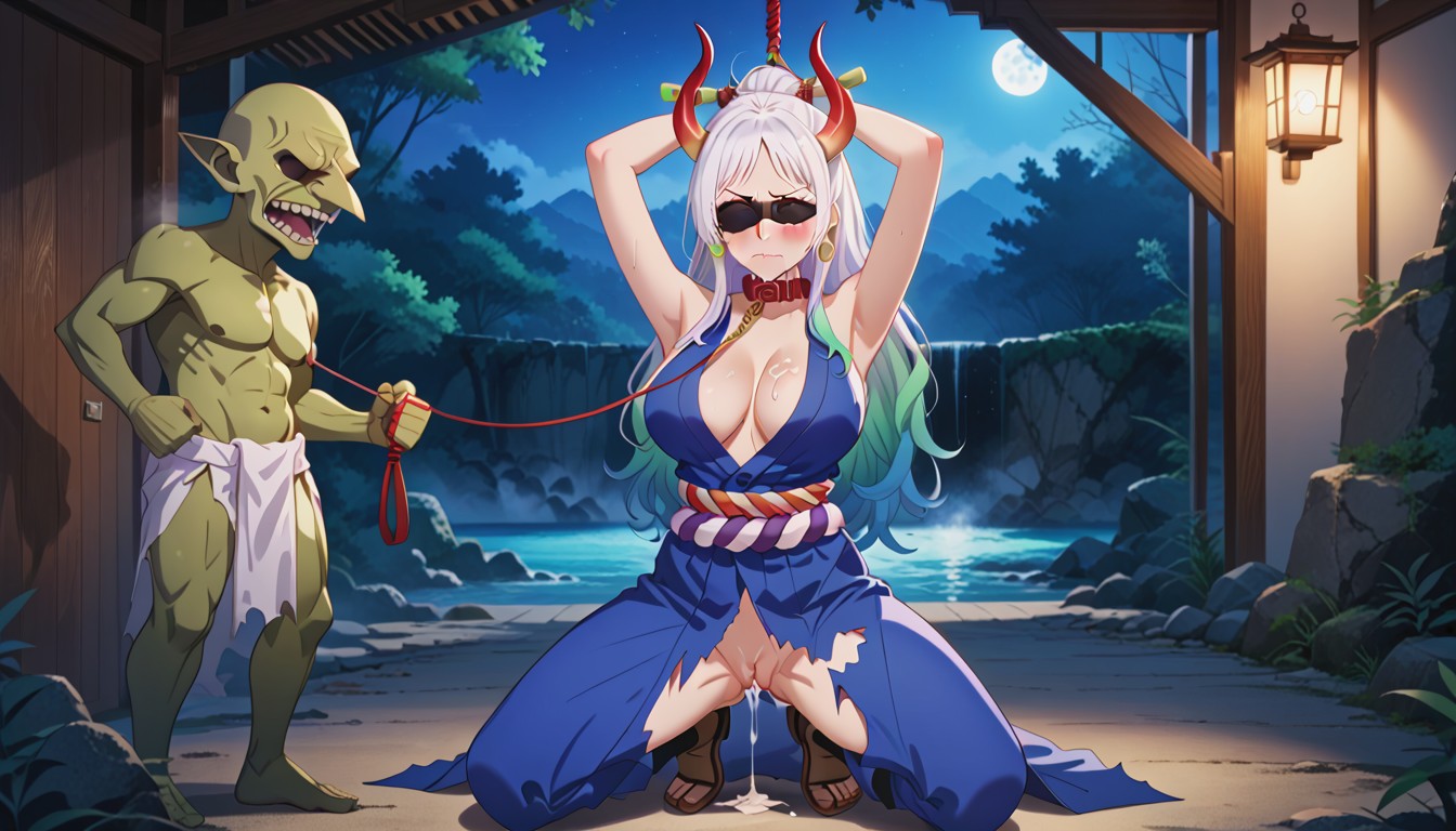 Blue White Cloth, Female Gag, Side Veiw Hentai AI Porn