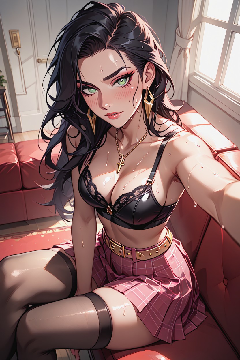 Oiled Skin, Sweaty, Green Eyes Hentai AI Porn