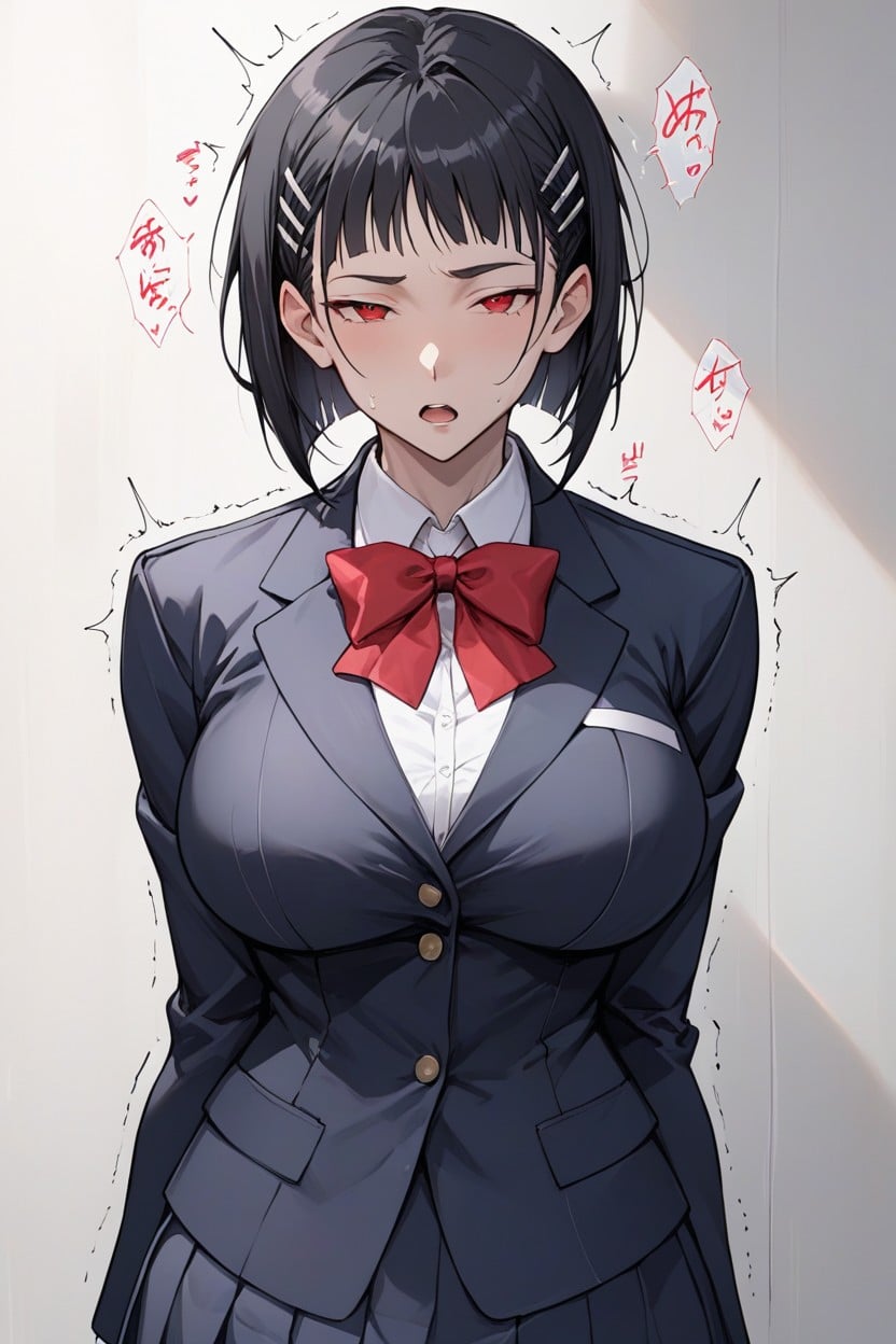 Eyes Half Closed, Red Pupils, Classroom Hentai AI Porn