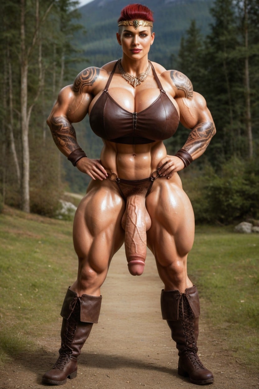 Futa Action Figure Like Muscles, Long Legs, Forehead Crown Shemale AI Porn