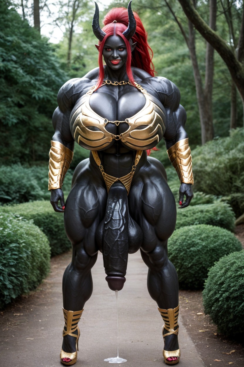 Gigantic Veins All Over Her Body, Red Lips, Venom Skin Shemale AI Porn