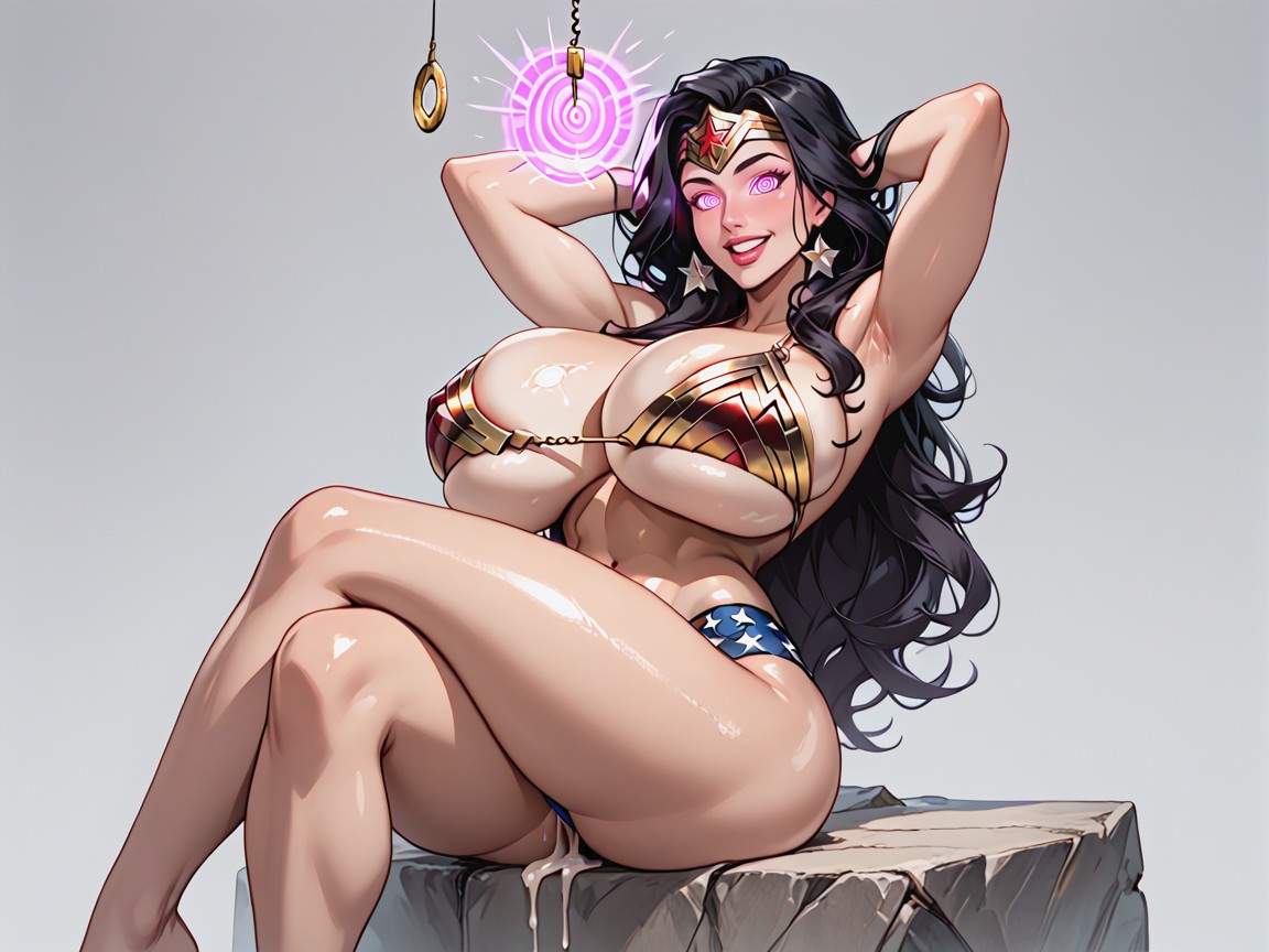Arms Behind Head, Sitting Cross-legged, Arched Eyebrows Hentai AI Porn