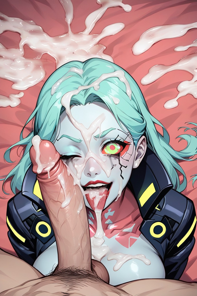 Cum On Face, Teal Hair, Close Up AI Porn
