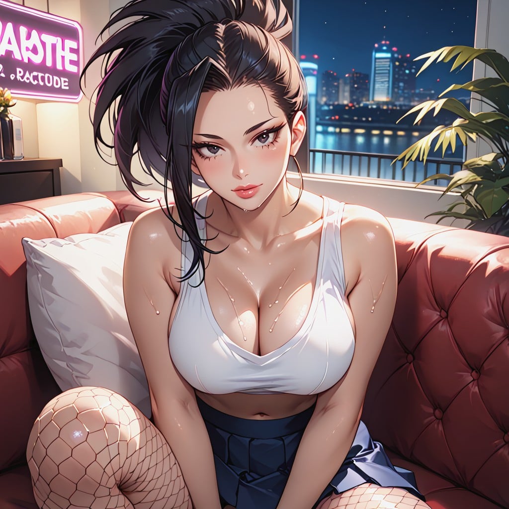 Wide Angle, Tight Breast, White Tank Top Hentai AI Porn