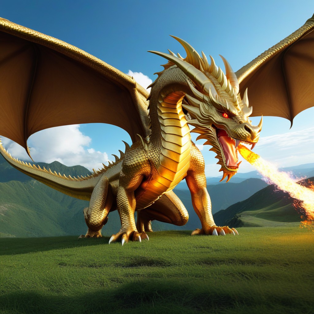Open Air, Golden Color Dragon, Flying In The Air AI Porn