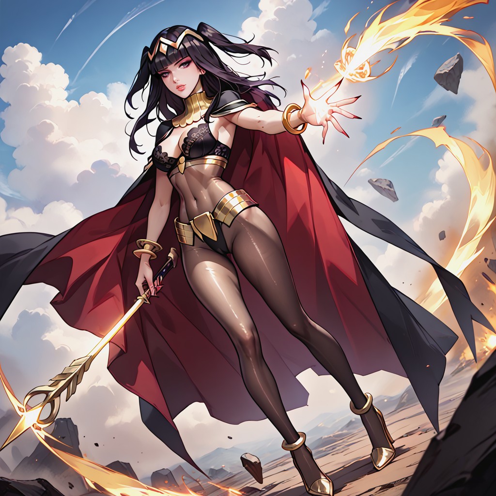 Black Cape With Gloden Pattern, Determinated, Rounded Ass Hentai AI Porn