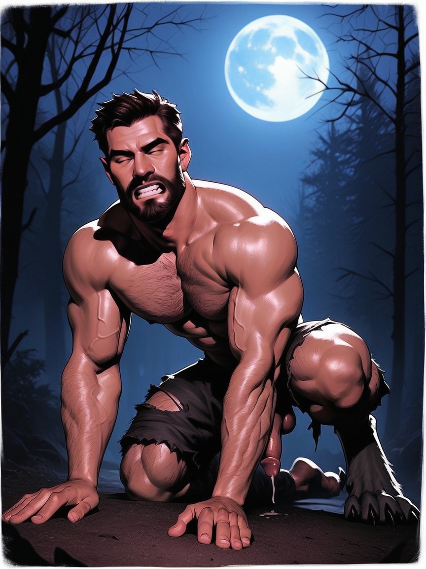 Bulging Chest Muscle Growth, Lengthening Jaws With Large Incisors And Sharp Teeth, Full Body AI Gay Porn