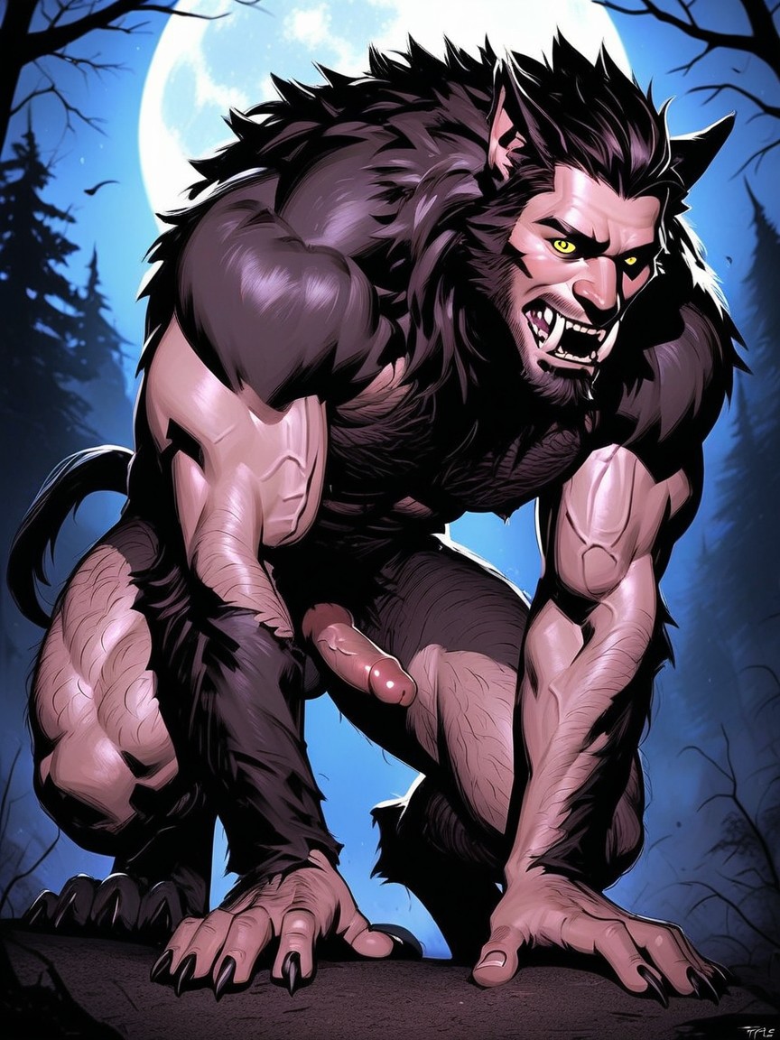 Bulging Chest Muscle Growth, Orgasm, The Werewolf Is Down On All Fours AI Gay Porn
