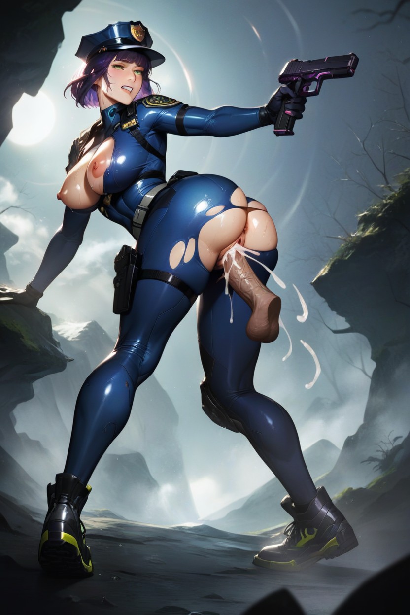 Dark Forest, Black Combat Boots, Purple Hair AI Porn