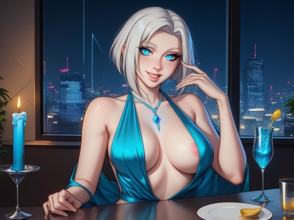 One Elbow On Table, Short Length, Rooftop Background Hentai AI Porn