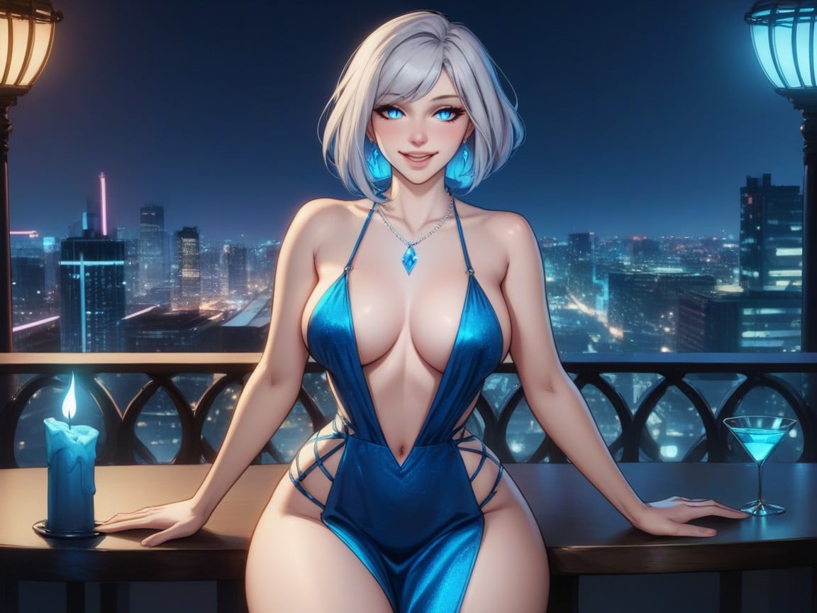 Short Length, Areolae Peek, Romantic Rooftop Dinner Hentai AI Porn