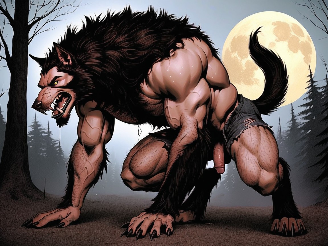 Confused Face, Transforming White Man Changing Into A Werewolf, Muscle Growth AI Gay Porn