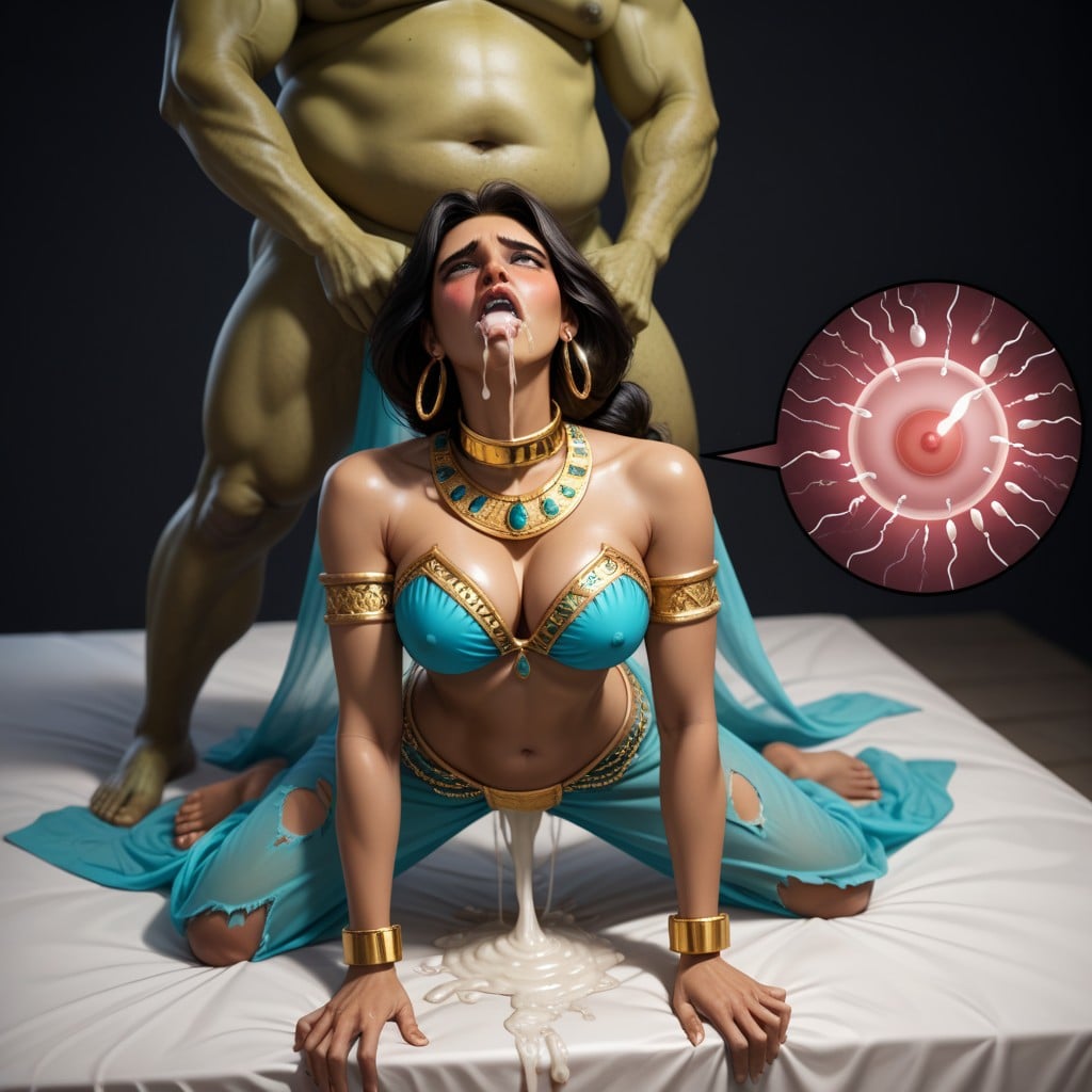 Bouncing Sex, Gigantic Green Cock, Disney Princess Jazmine Turned Slut For A Ugly Goblin AI Porn