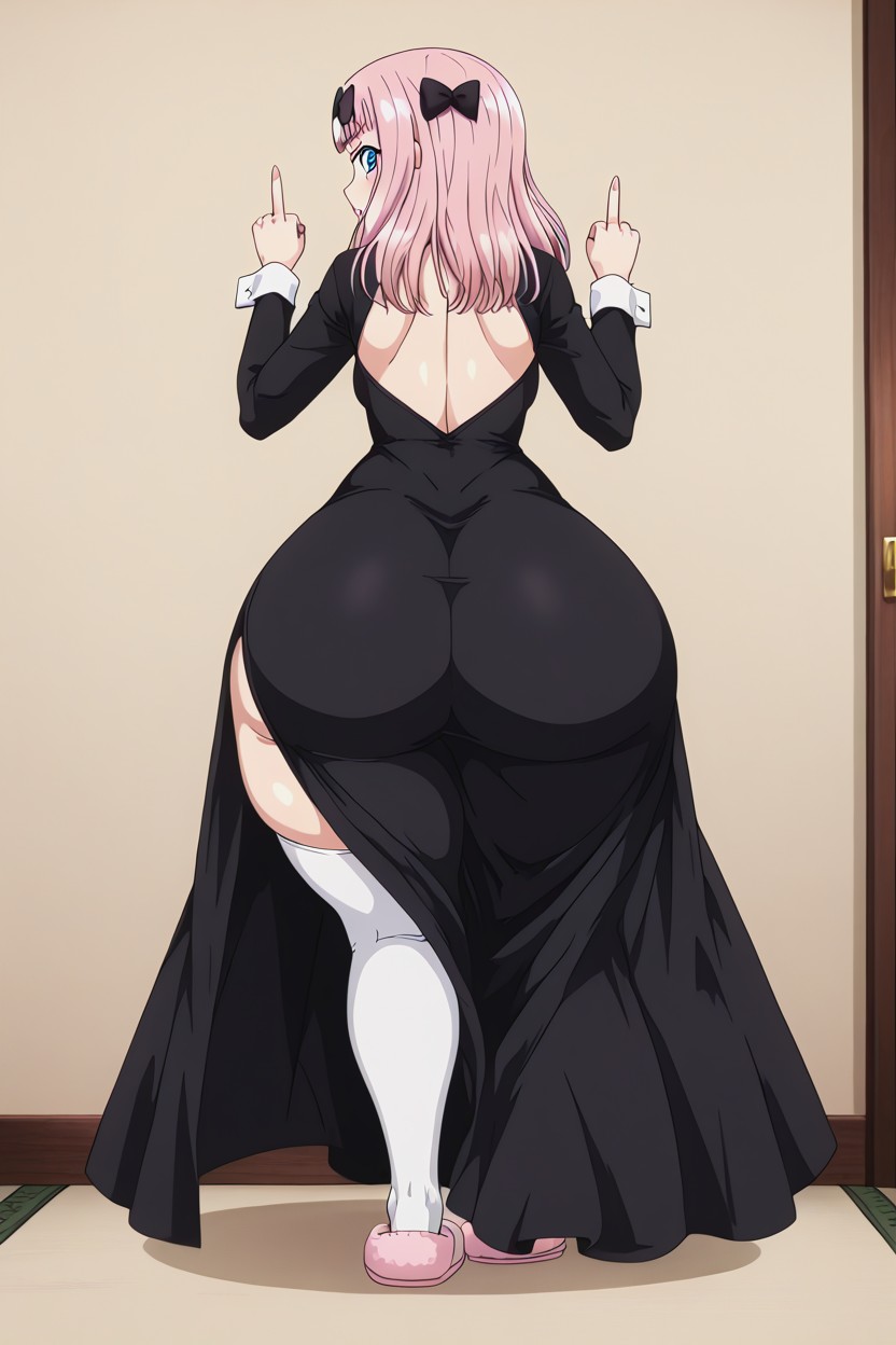 Black Bow, Hourglass, White Slippers AI Porn