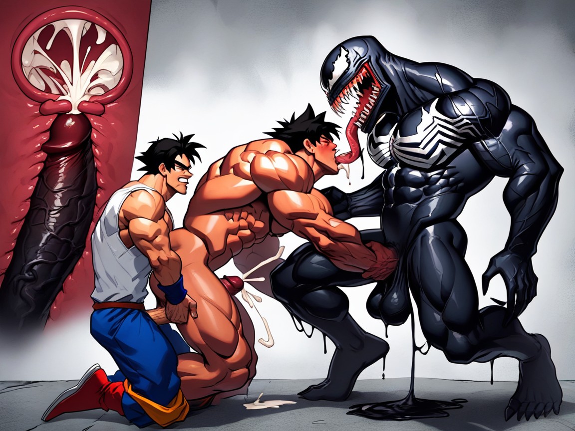 Mouth And Throat Full Of Black Venom Cock Cum, Goku Legs Spread Open, Full Body AI Gay Porn