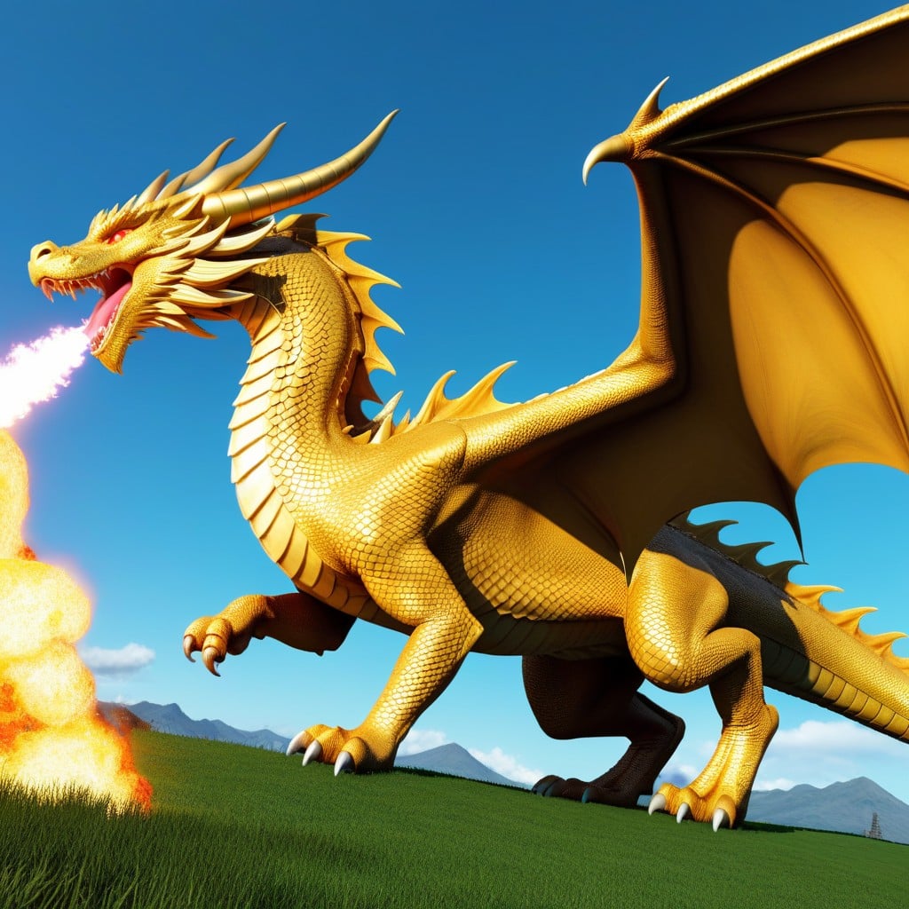 Spreading Wings, Golden Color Dragon, Open Air AI Porn