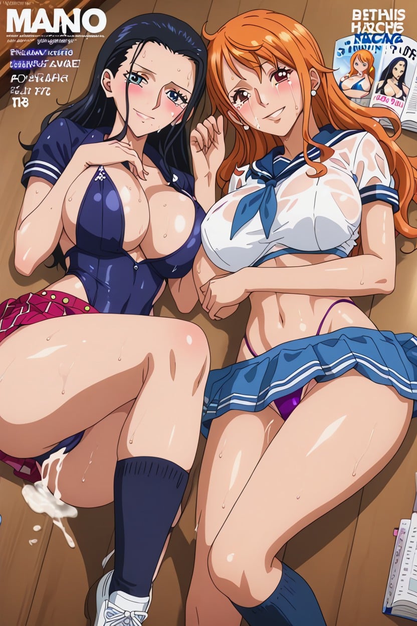 Large Ass, Two Women, Purple Swimsuit Hentai AI Porn