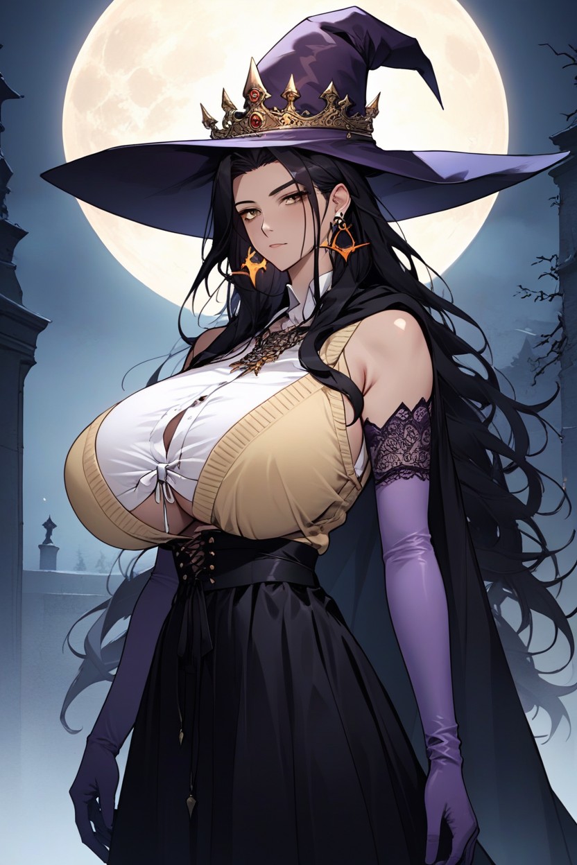 Halloween, Earrings, Purple Gloves AI Porn