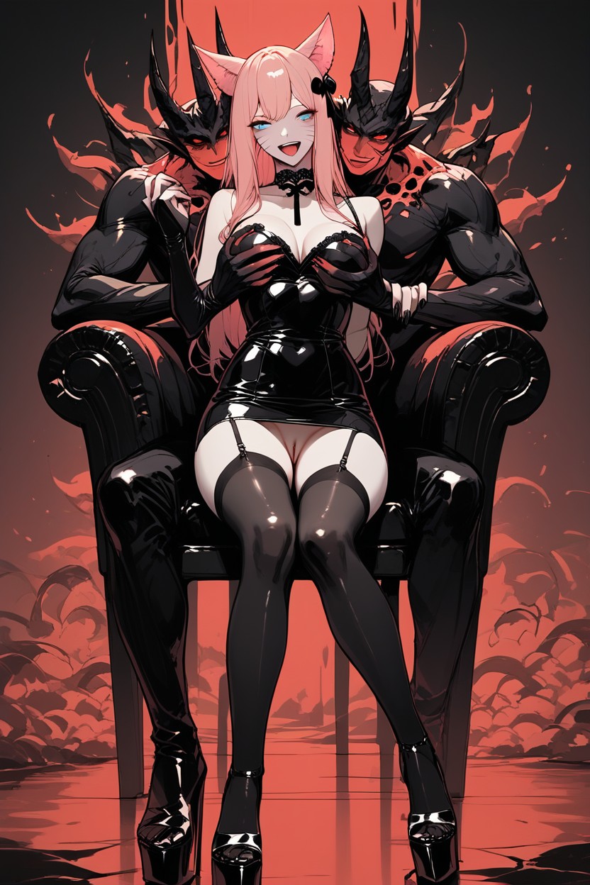 Black Choker, Legs Crossed, Excited Hentai AI Porn