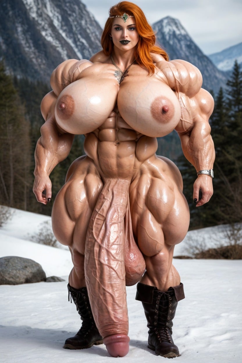 Necklace, Ginger, Muscular Breasts Shemale AI Porn