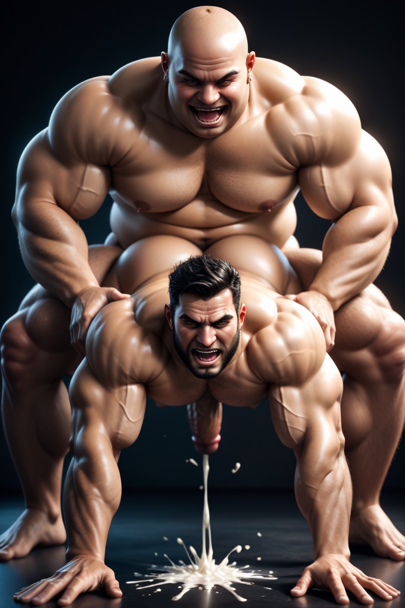 Fat Man Is Taller, Fit Top, Hunk Shoving His Cock Up Giant Tall Fat Man's Ass AI Gay Porn