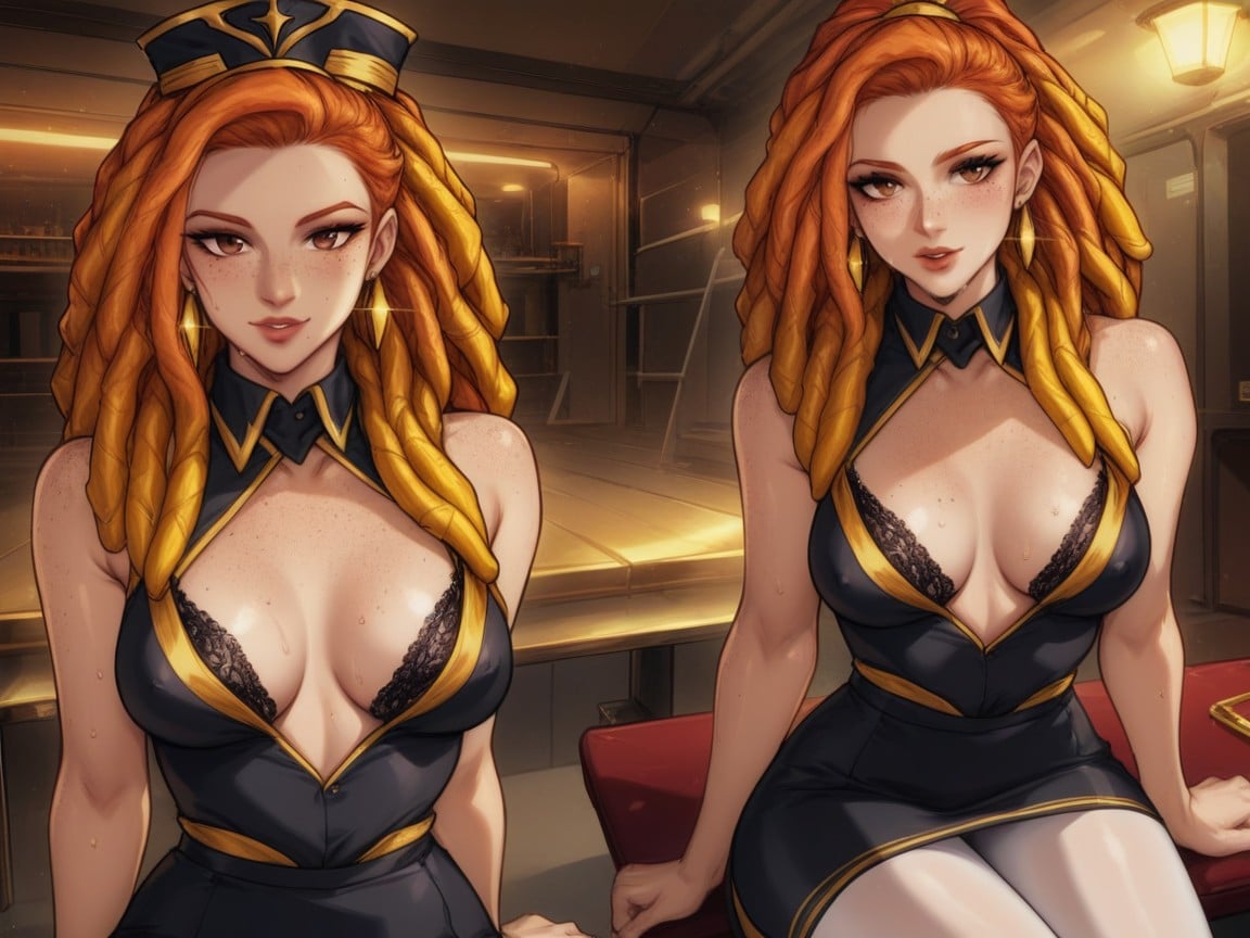 Freckles, Low Torso Height, Gold Earrings Hentai AI Porn