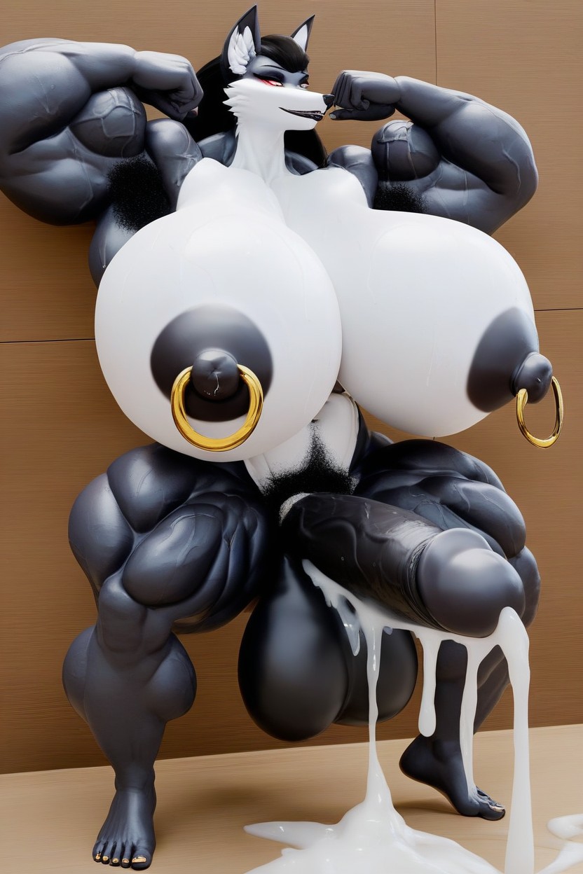 Black Balls, Gigantic Errect Dark Black Penis, Veiny Penis Furry AI Porn
