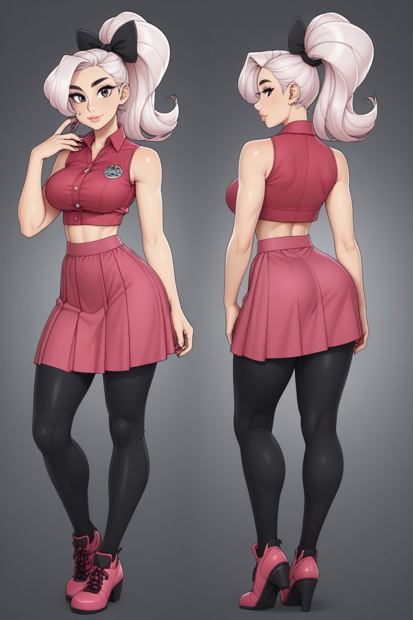 No Bangs, Ponytail, Defined Pink Lips AI Porn