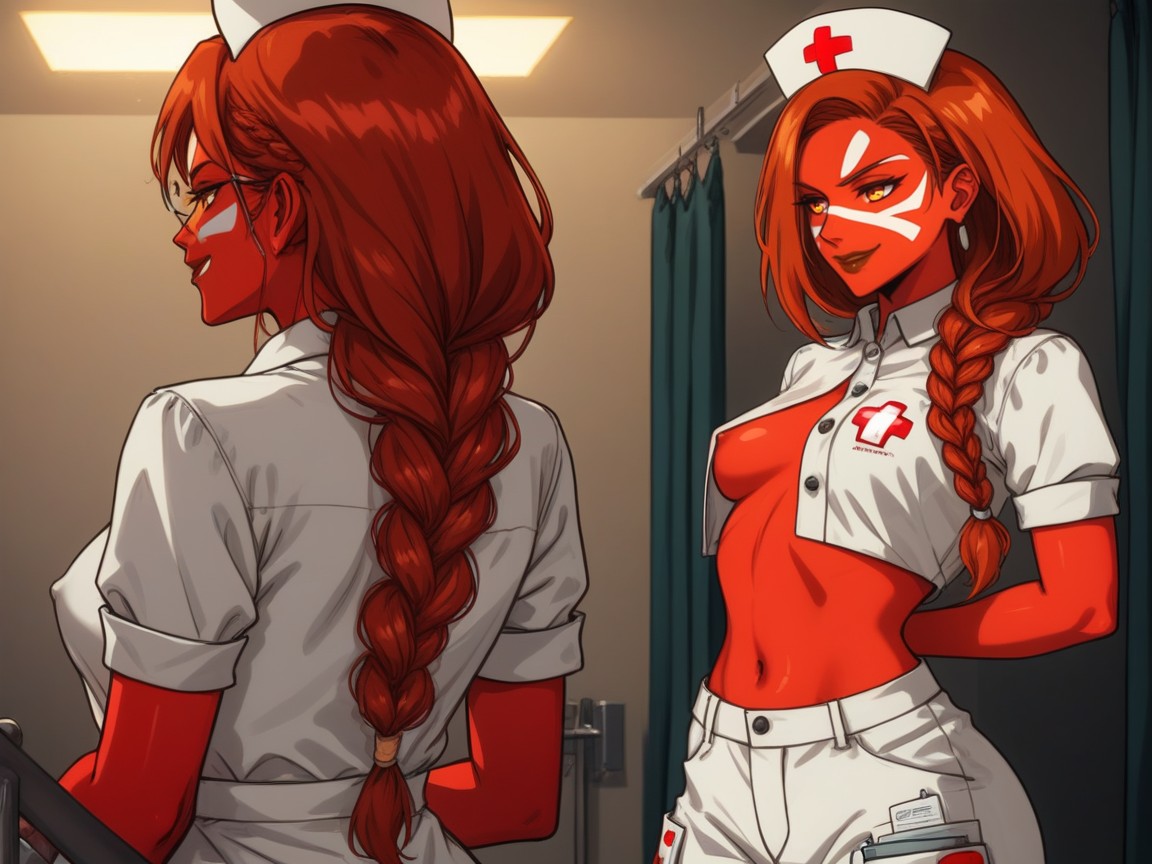 Waist Length Hair, Bokeh, White Sleeved Scrub Top Wet Hentai AI Porn