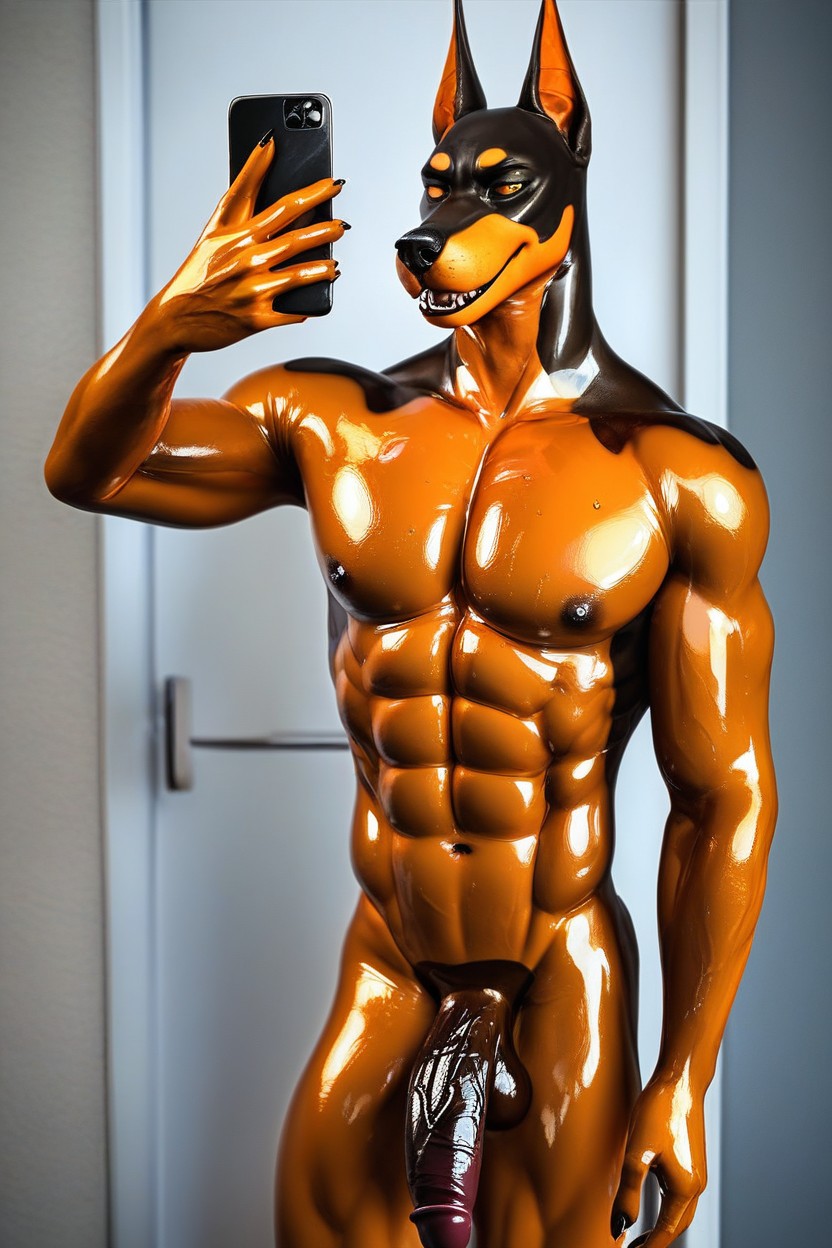 Oiled Skin, Shiny Gold, Rubber Furry AI Porn