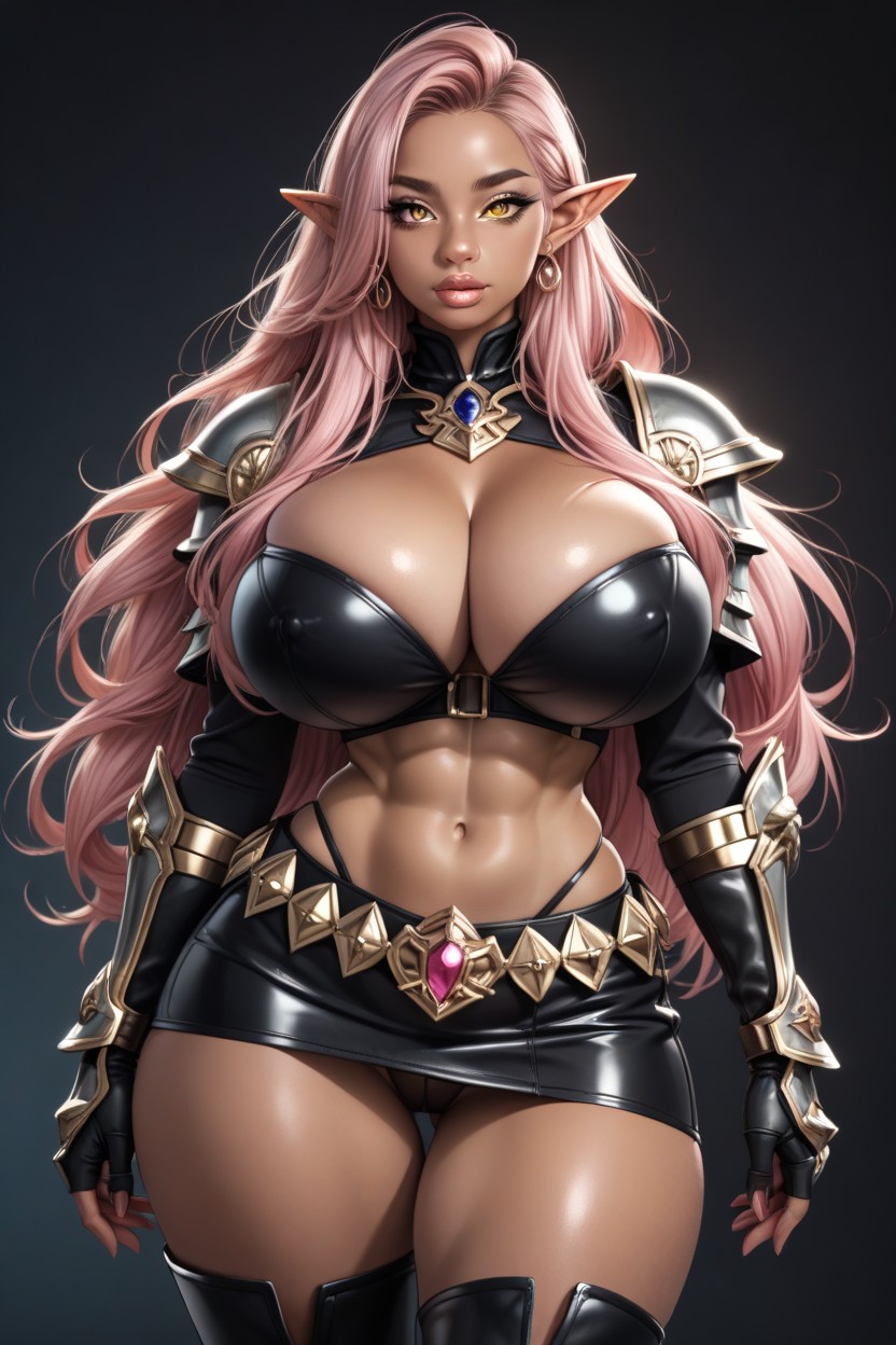 Long Pink Hair, Thigh High Metal Boots, Armor Hentai AI Porn