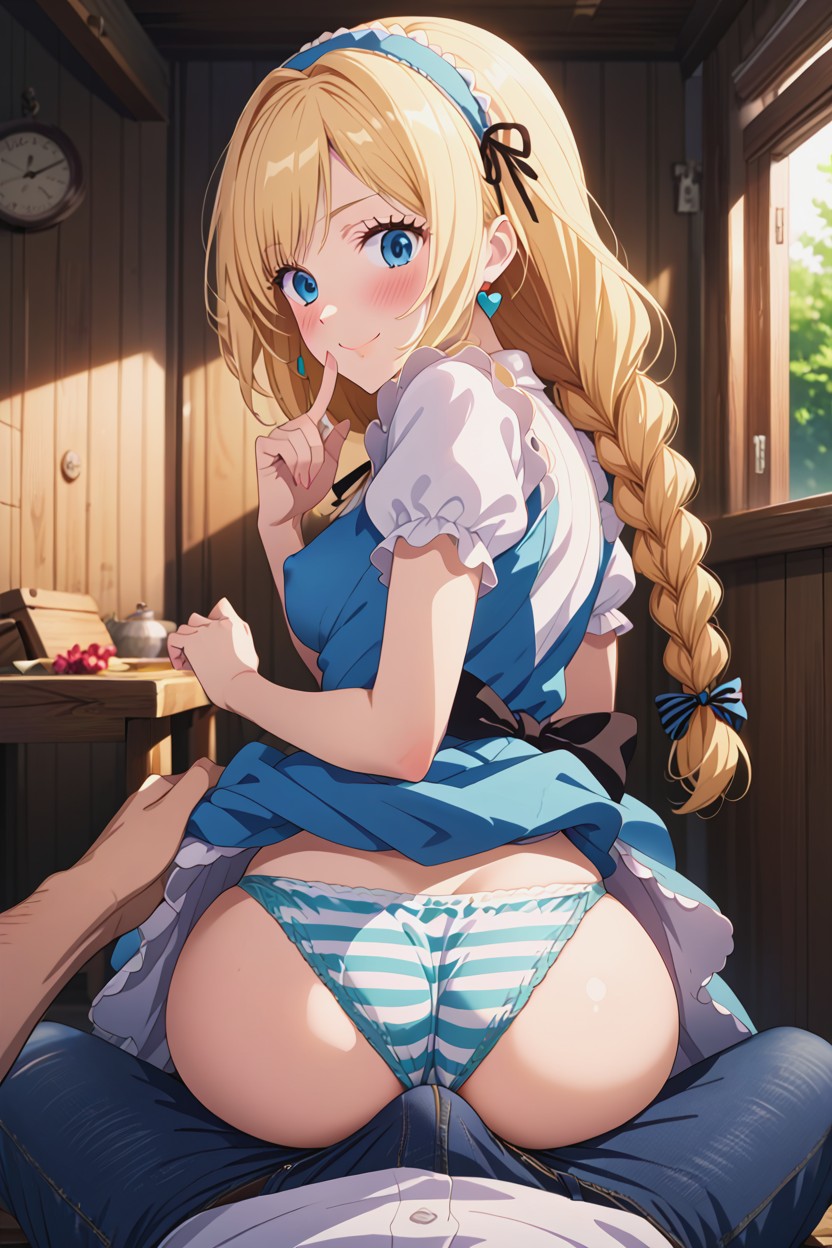Alice From Disney, Sitting In Pink Chair, White Shirt Hentai AI Porn