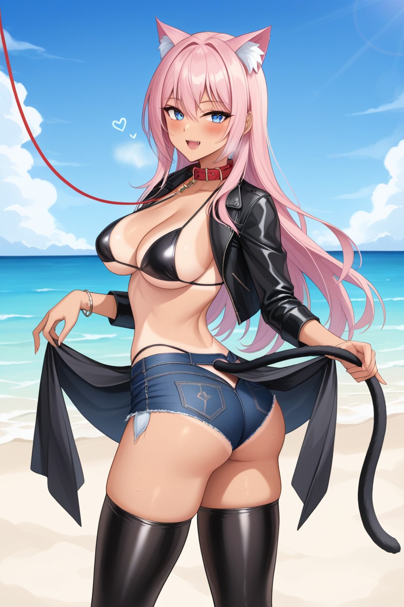 Black Leather Boot, Open Clothes, Lower Back Arched Hentai AI Porn