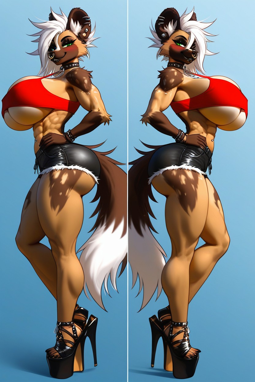 Full Body View, Wasp Waist, Breasts Barely Fit Bikini Furry AI Porn