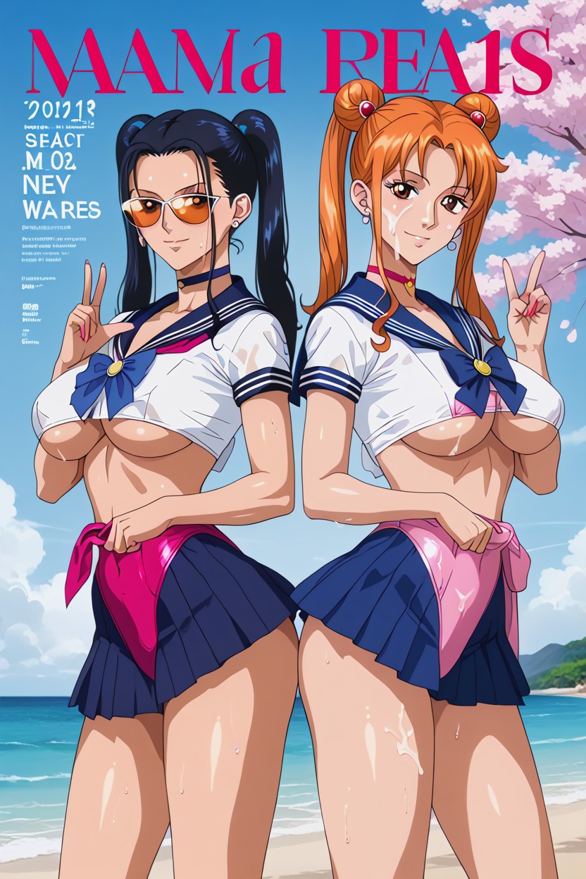 Navy Blue Socks, Sailor Suit, Huge Elastic Tits Hentai AI Porn