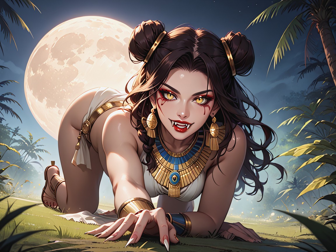 White And Gold Ancient Armor, Moon Is Shining, Golden Pearl Earrings Hentai AI Porn