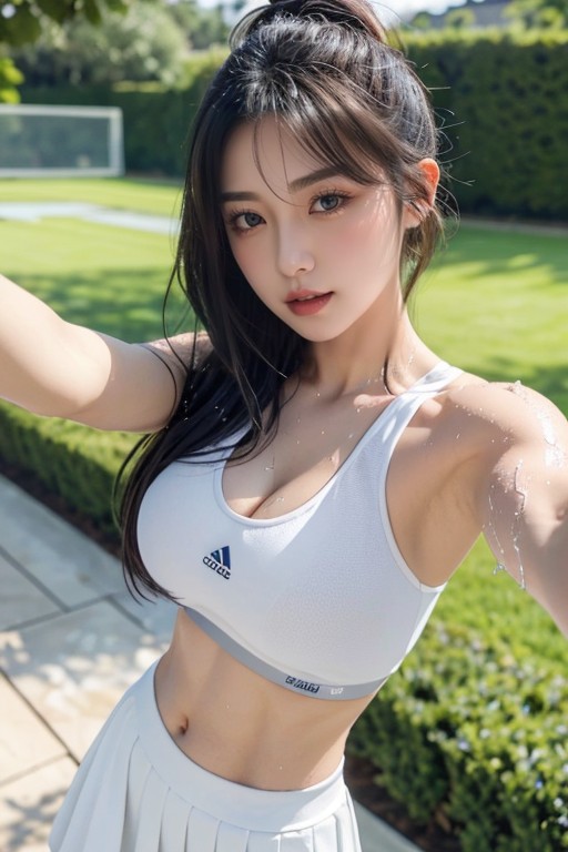 Getting Pregnant, White Sport Bra, High Ponytail Porno asiático IA